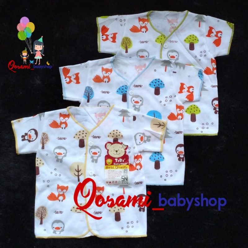 TARA 3 pcs Baju Putih Kancing Pendek Bayi Motif Print SNI