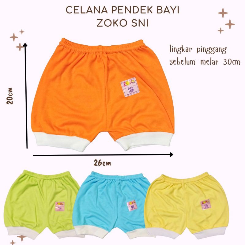 Celana Pendek Bayi Newborn SNI ZOKO POLOS 100% Cotton Halus Lembut Celana Pendek Bayi Laki laki perempuan Unisex Size Newborn 0-6 Bulan Perlengkapan Bayi Baru Lahir