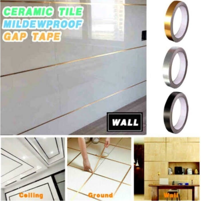 Lakban Sticker Adhesive Dekorasi Aesthetic Perekat DIY Renovasi Ruangan Lantai Dinding Pintu Rumah Cafe Kamar Warna Hitam / Gold Lem Isolasi Adhesive Floor Tile Wall Strip Tape Material PVC ukuran 0.5 / 1 cm