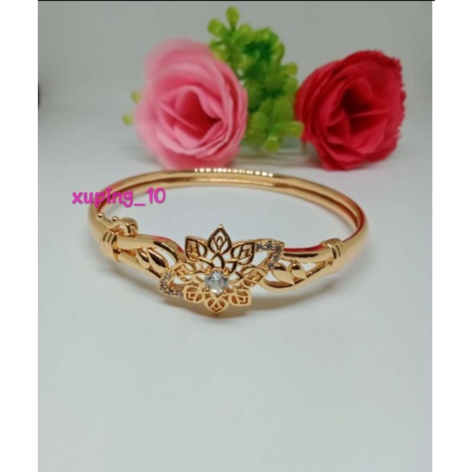 Gelang bangle motif bunga mewah 24 k perhiasan wanita