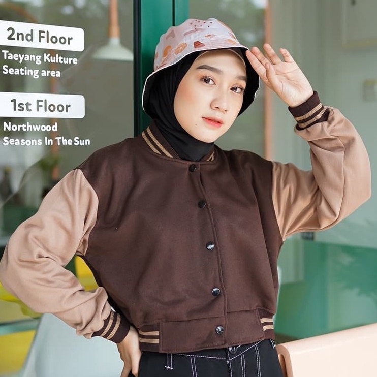 MVP - Crop Baseball Jaket - Jaket Crop Baseball Wanita