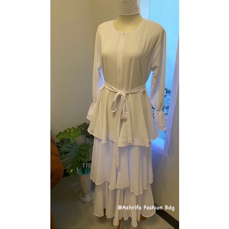 (Promo) Fashion Dress Muslim Wanita Gamis Kenza Long Dress Grosir Populer Muslimah-Putih