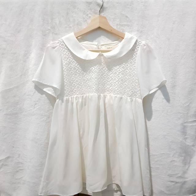 BLOUSE DRESS  WANITA KOREA WARNA PUTIH LENGAN PENDEK