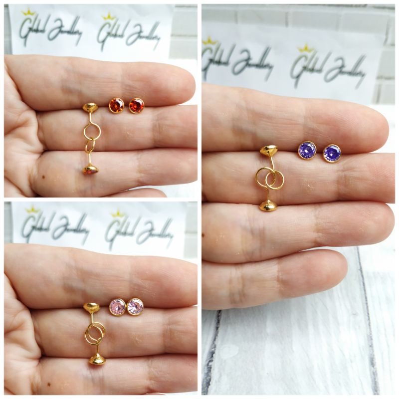 Anting toge mata warna lapis emas putih perak asli