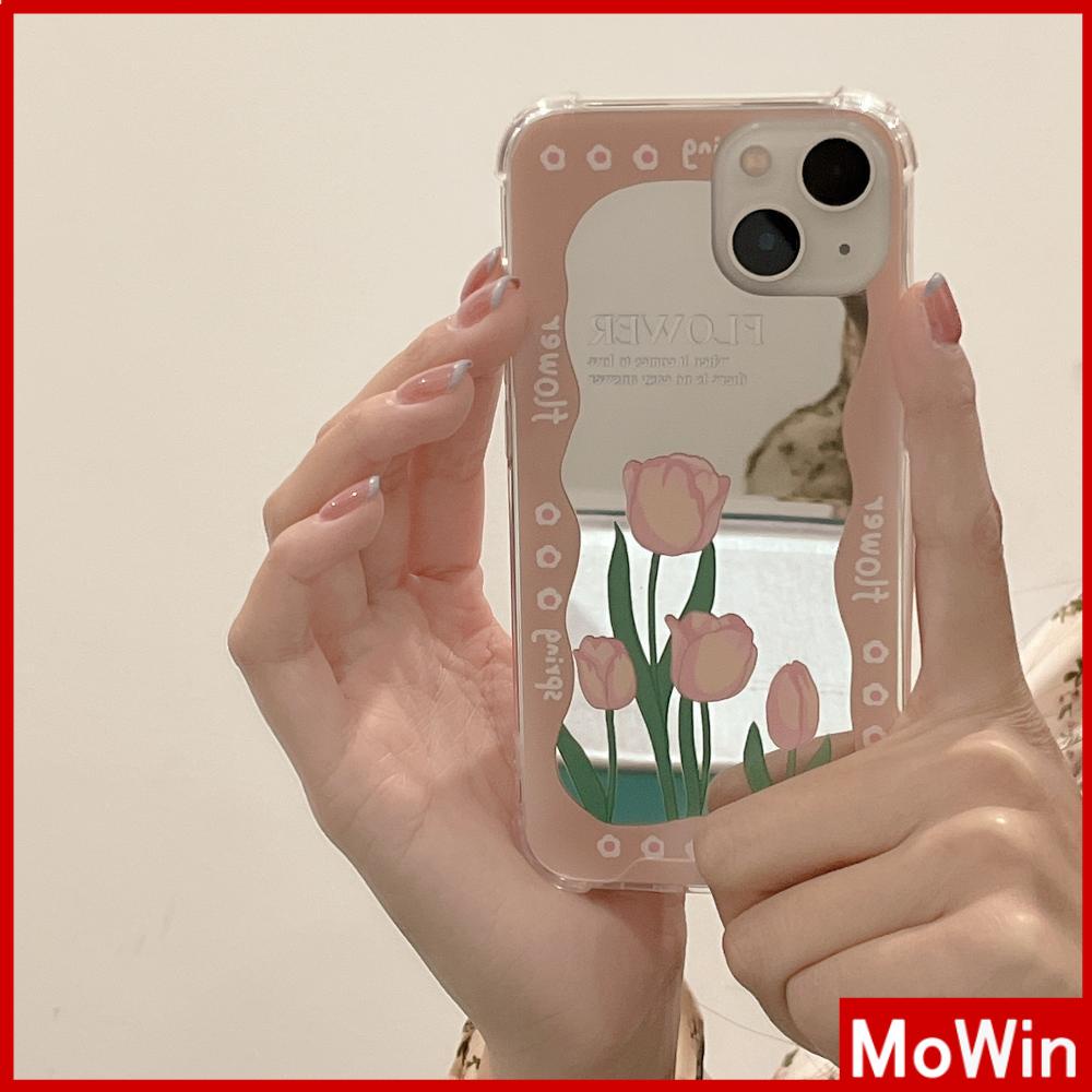 iPhone Case Acrylic HD Makeup Mirror Airbag Shockproof Protection Camera Green Pink Flowers Compatible For iPhone 11 iPhone 13 Pro Max iPhone 12 Pro Max iPhone 7 Plus iPhone xr