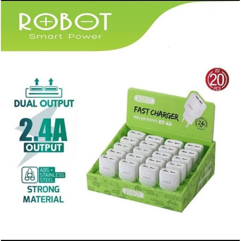 Robot RT-K6 Fast Charger 2.4A - Charger Dual Usb Port Robot RT K6 Original