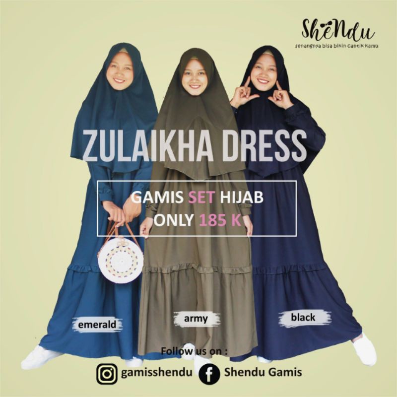 Zulaikha Dress Gamis Hijau Army Gamis Hitam Gamis Emerald Hijau Botol Gamis Shendu