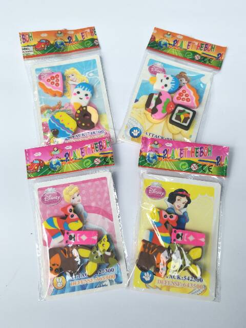 Penghapus Kue/ Huruf Mini Lucu isi 4pcs+Kartu Princess Hologram lucu Murah Suvenir Goodiebag Ultah