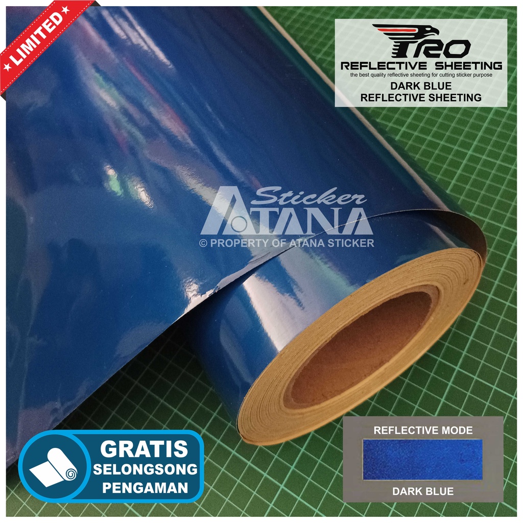 Bahan Stiker Cutting Biru Skotlet Reflektif Fosfor Blue Pro Reflective Sheeting Prolite Nyala Printing Sticker Material Scotchlite Scolite Scotlet Sechotlite Memantulkan Cahaya Flash Malam Hari Mata Kucing Mesin Plotter