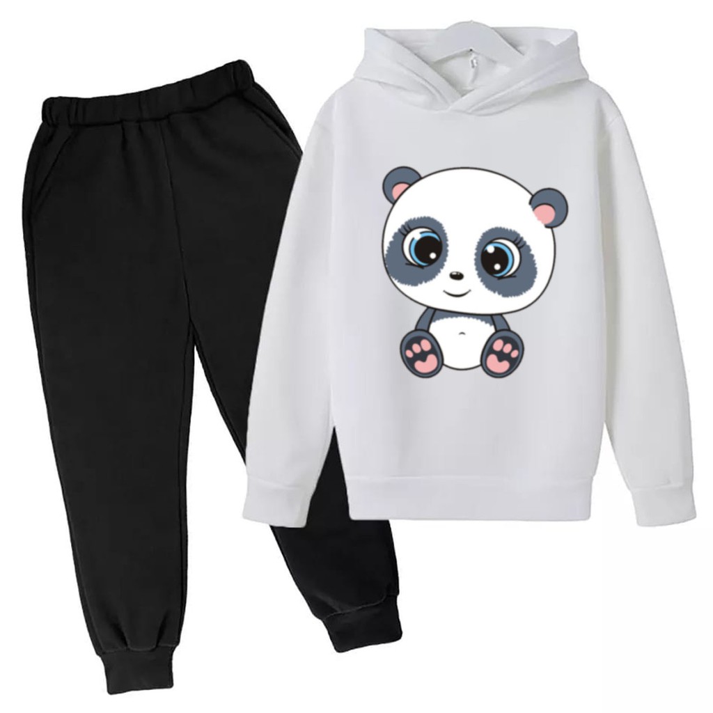 BESS - Baju Setelan Wanita Murah / Setelan Hoodie + Jogger Hitam - BABY PANDA