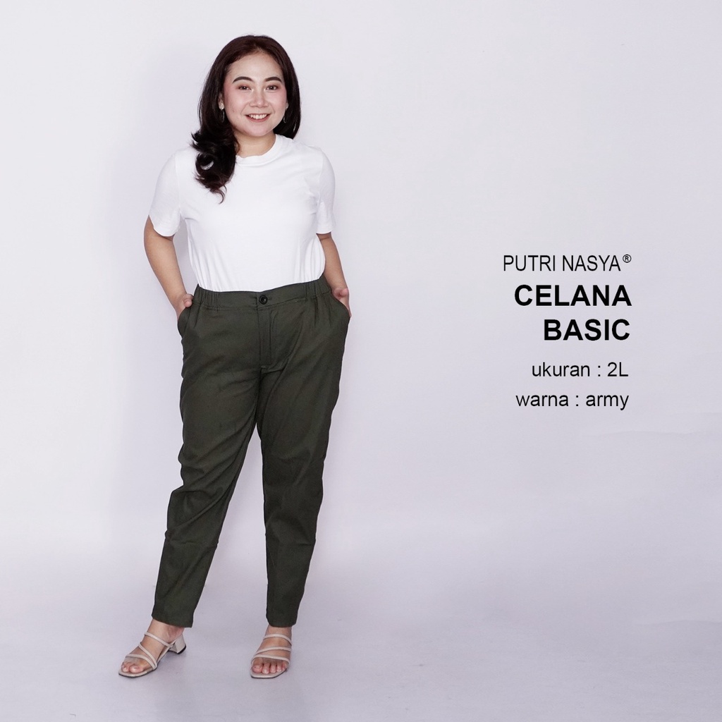 Putri Nasya - Celana Big Size Panjang Ukuran 8L,6L,5L,4L,2L,XL, all size Warna Cream Moca Capucino Hitam Abu Navy Army Brown Dark Grey