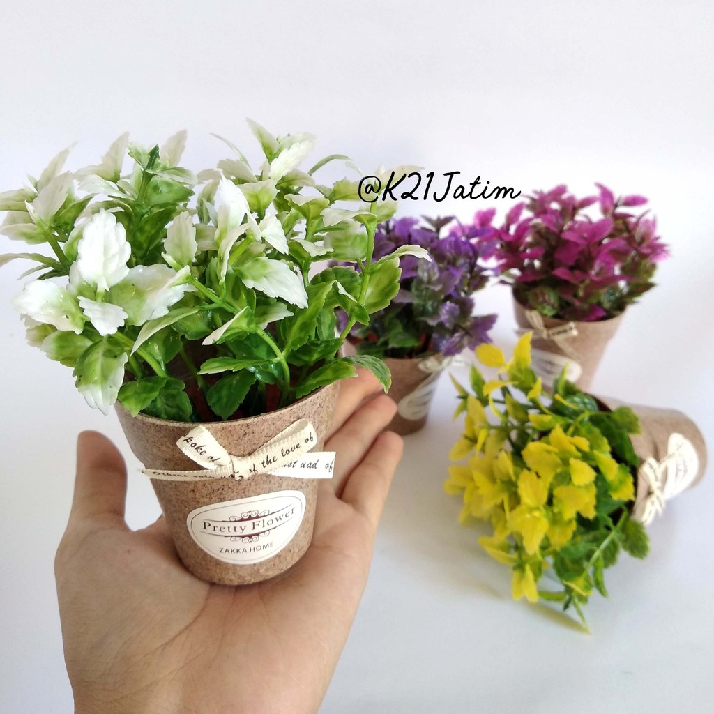 VB16 Vas Bunga Pita Mini Tanaman Artifisial Daun Hias Warna Flower Pot