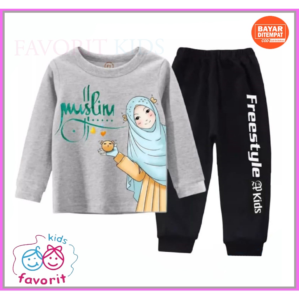 Favorit kids Piyama Setelan baju anak perempuan muslim lengan panjang celana panjang usia 1-10 tahun