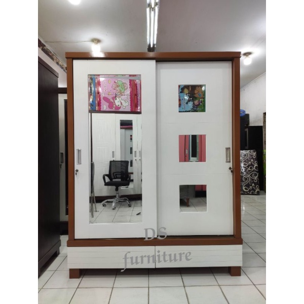 Lemari Pakaian 2pintu JUMBO Bloktik / Lemari Pakaian Sleding lemari pakaian sleding putih 3 pintu