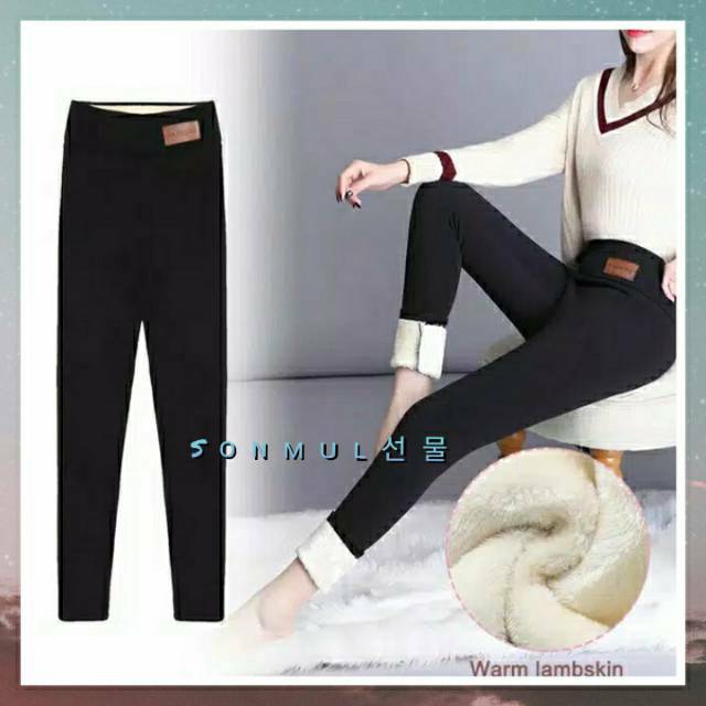 IMPORT READY STOCK WOMAN WINTER WOOL THERMAL LEGGING PANTS CELANA PANJANG WANITA LAPIS BULU DOMBA