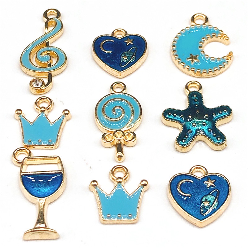 4pcs Liontin Mahkota Bintang Hati Biru Bahan Alloy Charms