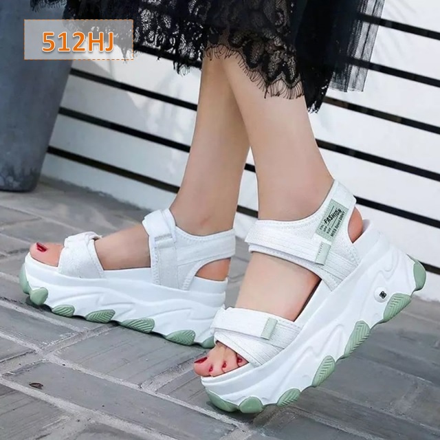 Sendal Wedges Hak Tebal Terbaru HD 90 Sandal Gunung Tali Wanita Rinjani Fahion Kasual Korea Sol Tebal 5 Cm Hitam Abu Hijau (512)