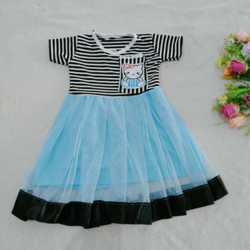 Dress anak 2 3 Tahun cewek perempuan gaun strip tutu HK SAKU sayuna