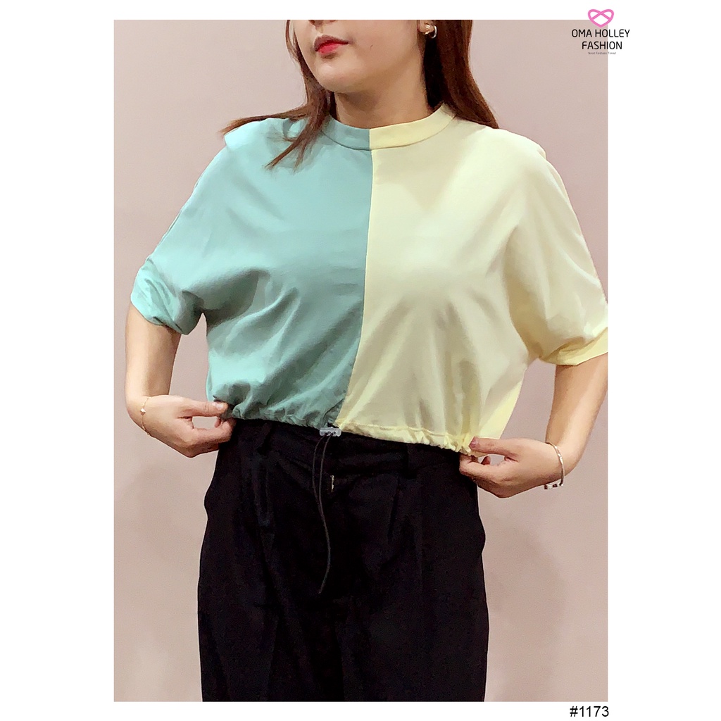 (COD) OH Fashion Beliya Top Crop Tali Serut Combination #1173