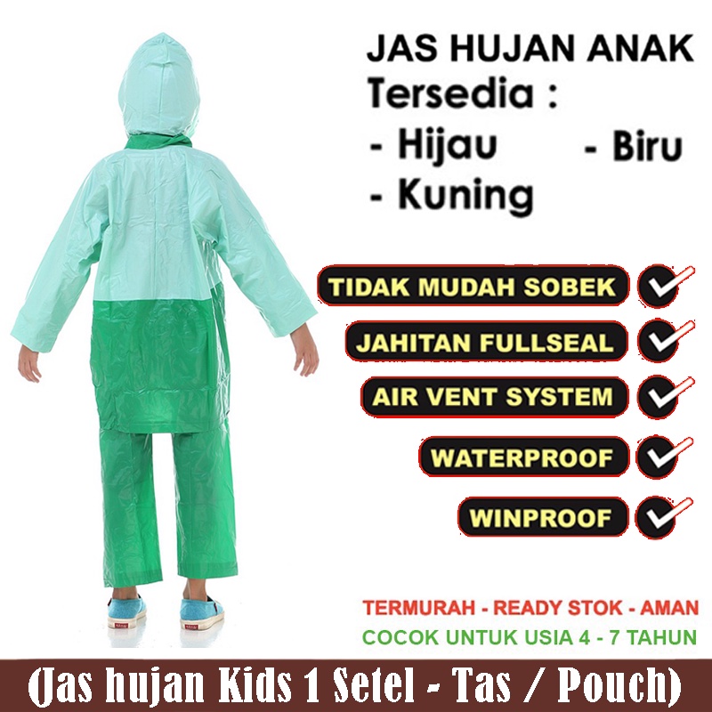 Jas hujan anak laki laki perempuan pelindung air mantel anak anak usia 4-7 tahun warna random