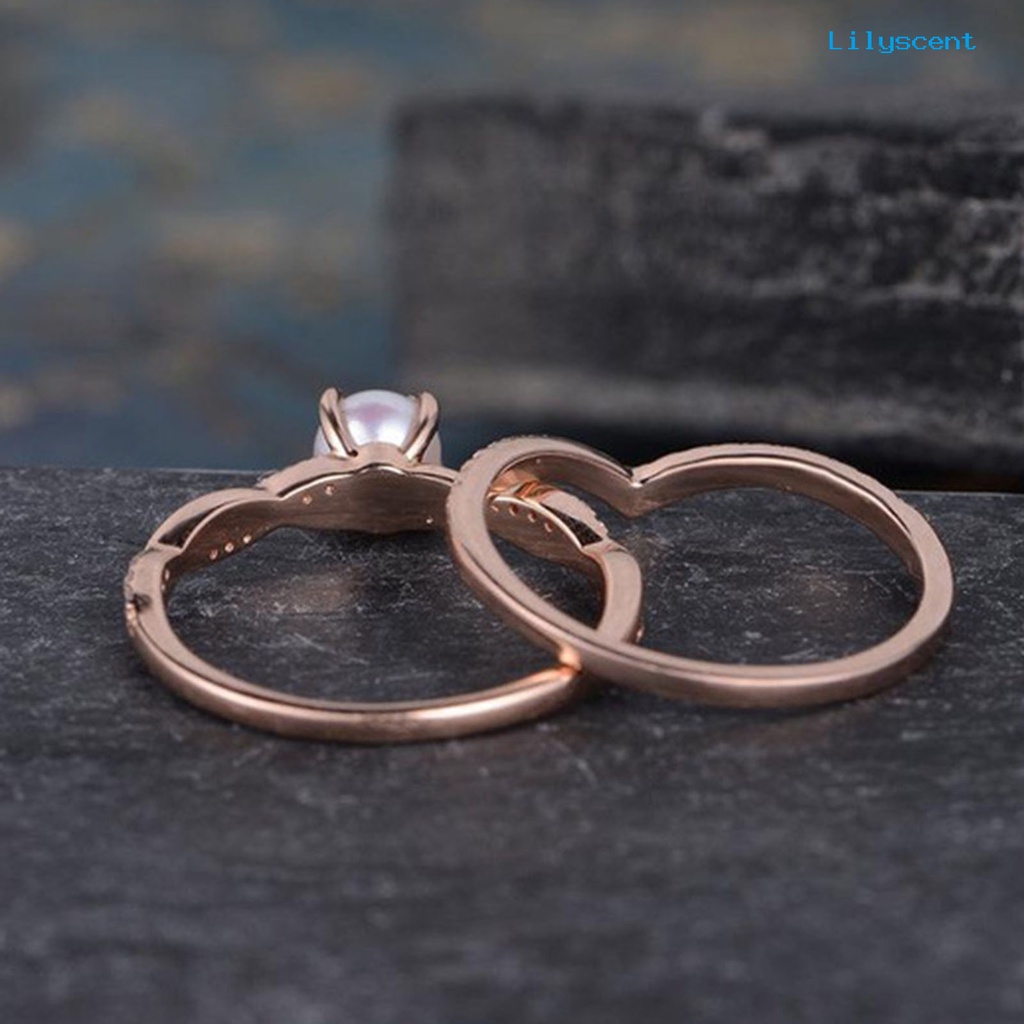 2pcs Cincin Jari Bentuk Twisted Aksen Mutiara Tiruan Untuk Wanita