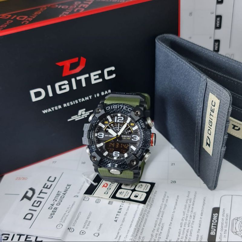 Jam Tangan Pria Fashion Analog Digital Digitec Da 2118 Rubber Free Dompet Original