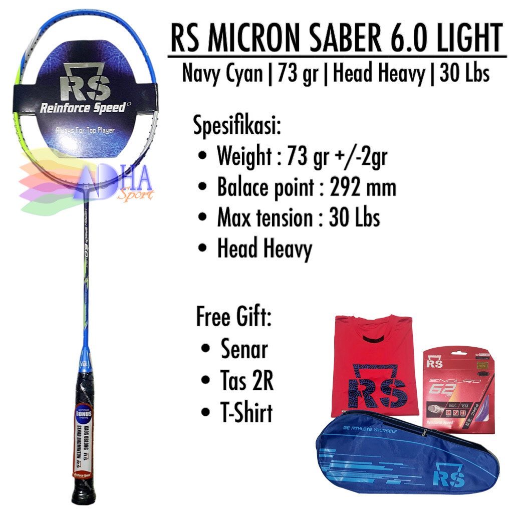 Raket Badminton RS / Reinforce Speed Micron Saber 6.0 Light Navy cyan Original Bulutangkis Store Sur
