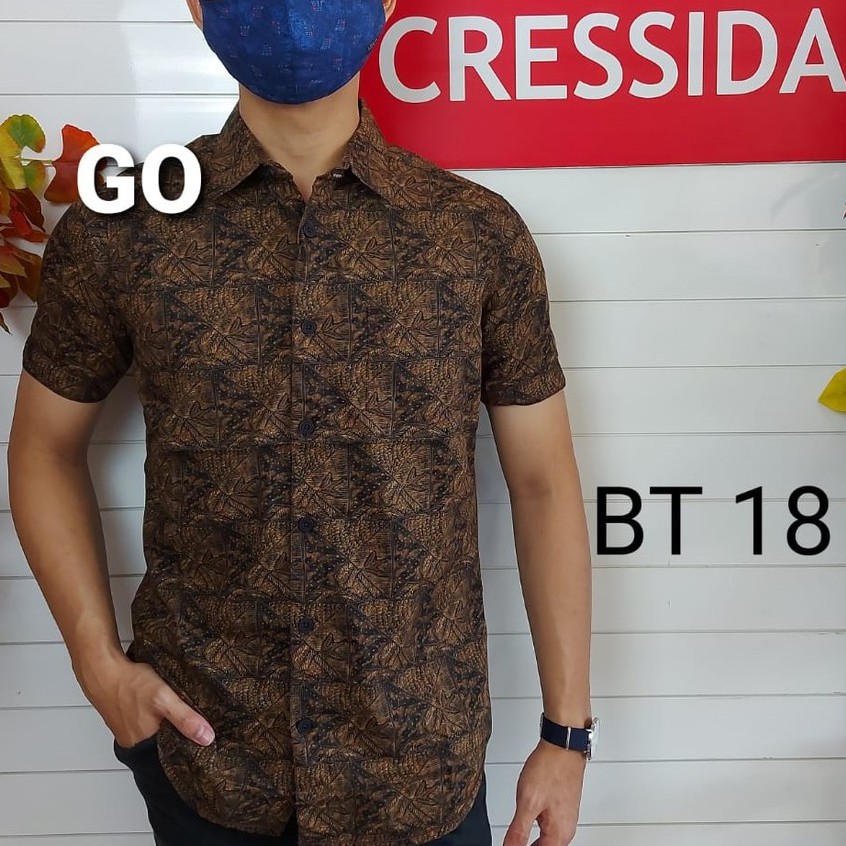 gof CRESSIDA KEMEJA BATIK Pakaian Pria Atasan Kemeja Hem Casual Slimfit Original Lengan Pendek Bagus