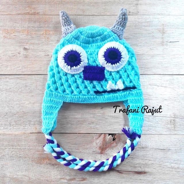 Topi rajut bayi handmade karakter Monster Inc ukuran XS-L