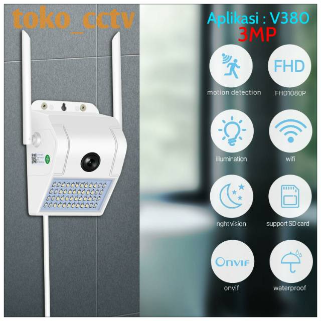 New Model Cctv Wifi V380 Full HD 3mp Model Lampu Led Sorot Cctv Wifi Lampu