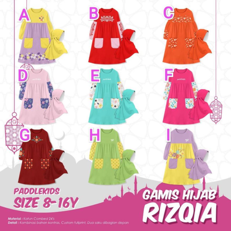 8-16T Set Gamis Hijab Rizqia by Paddle Kids / Set Gamis n Jilbab Anak