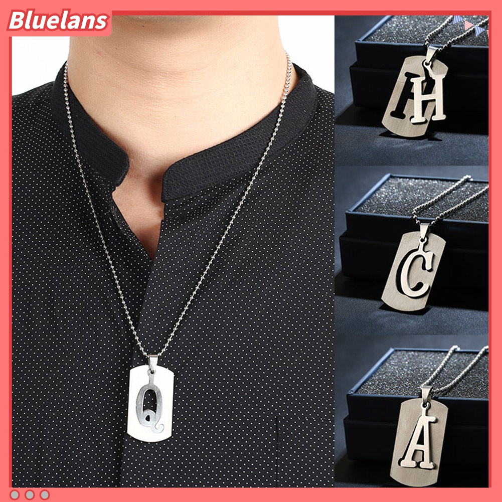 Kalung Rantai Manik-Manik Liontin 26 Huruf Alfabet Bahan Stainless Steel Gaya Punk