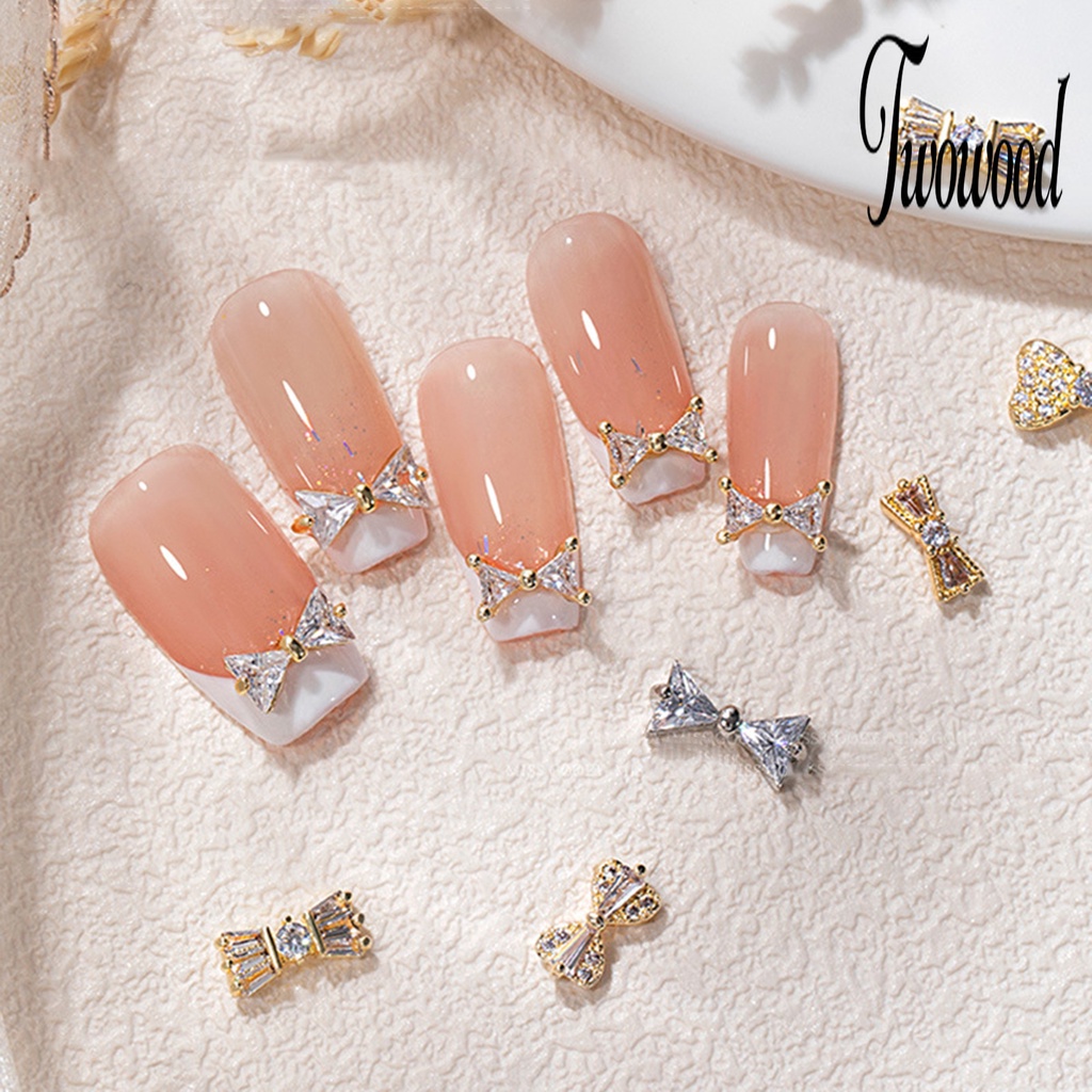 5 Pcs Ornamen Kuku 3D Bentuk Pita Bahan Zirkon Anti Karat Untuk Dekorasi Nail Art