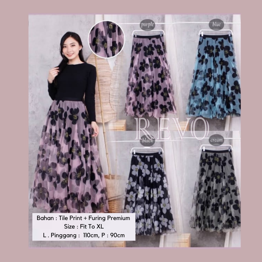 Rok Tutu Bunga Print Panjang - Rok Tutu 3Layer Kekinian Terbaru // BISA COD - REVO FASHION