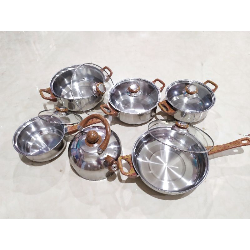 A1 Panci Set Stainless steel Peralatan Masak Lengkap dengan teko