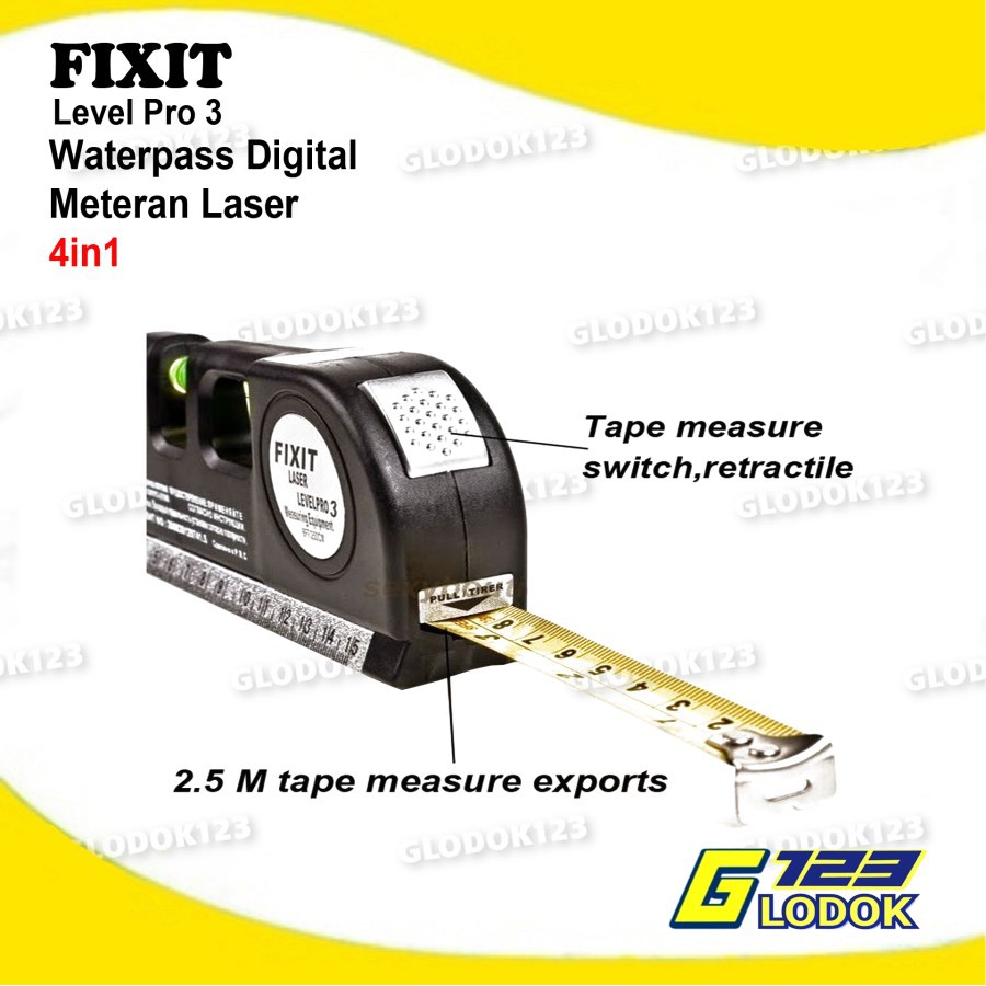 Fixit Level Pro 3 Penggaris Ukur Laser Level Waterpass Meteran Laser