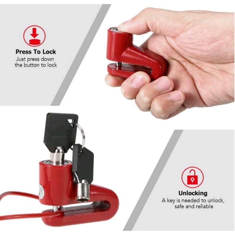 KUNCI DISC CAKRAM HONDA DISC LOCK UNIVERSAL WARNA MERAH