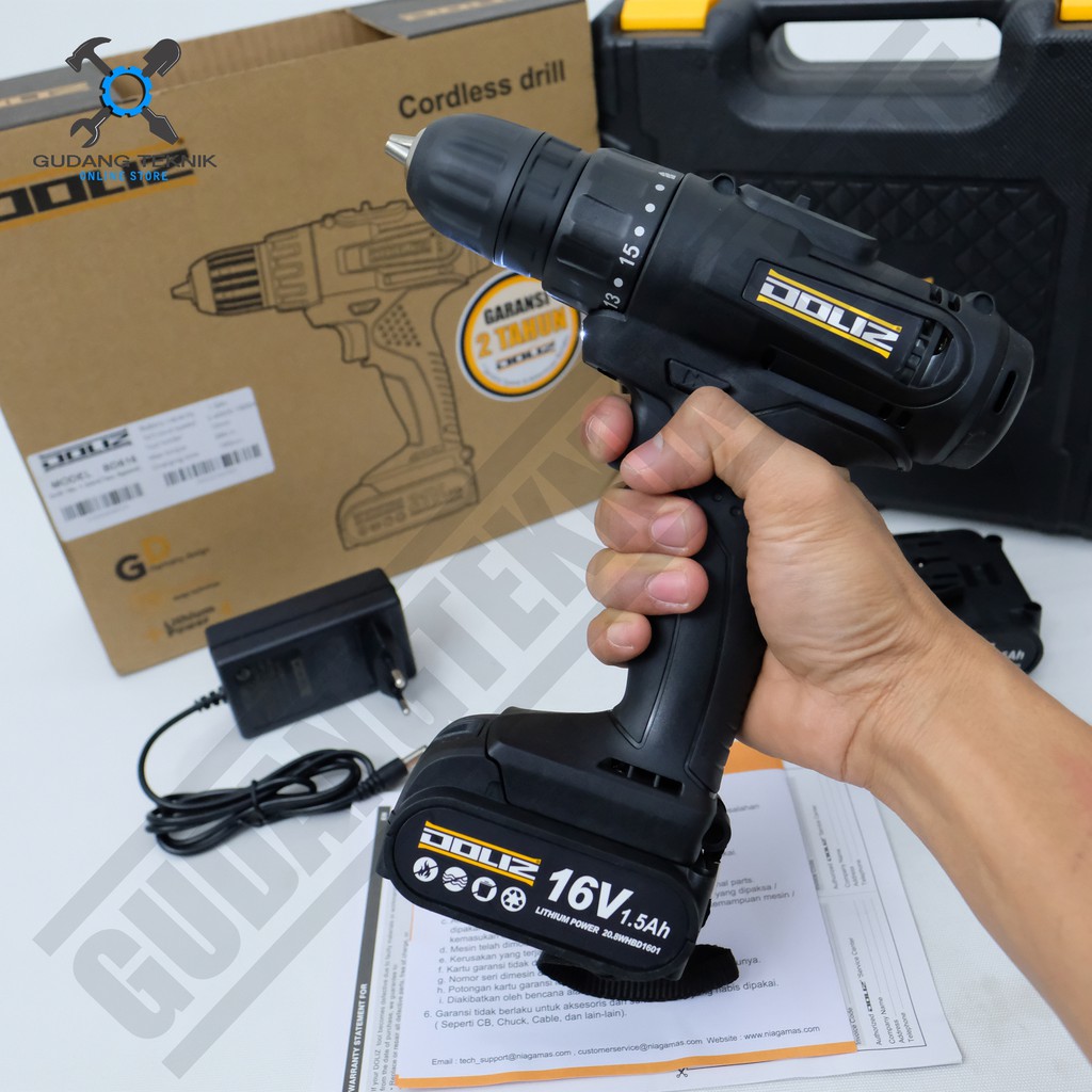 Mesin Bor Tangan Baterai DOLIZ BD616 16V / Cordless Impact Drill BD 616 - Mesin Bor Besi Beton Kayu BD-616 DOLIZ