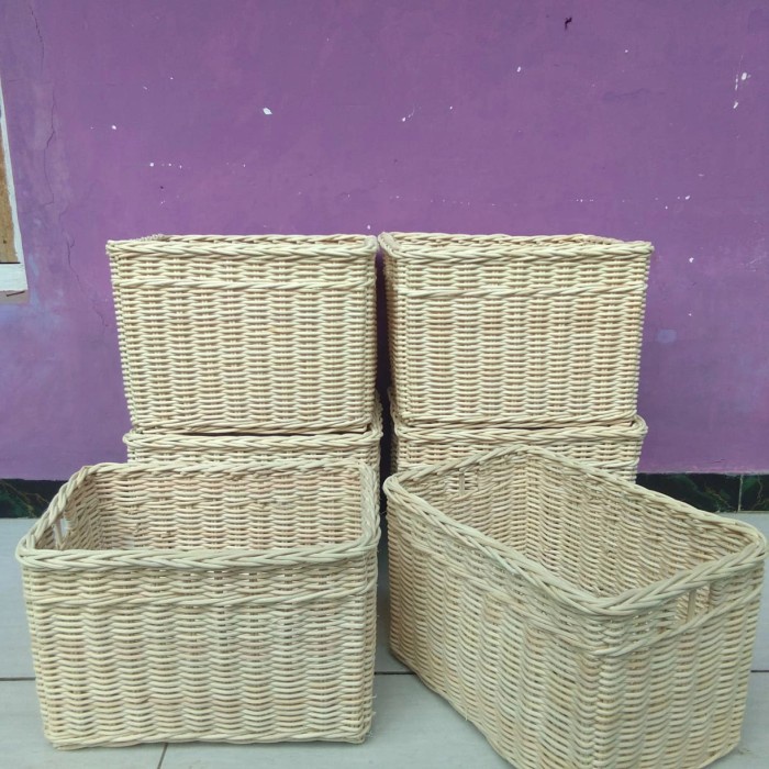 keranjang laci rotan persegi panjang penyimpan barang 30x19x17 cm