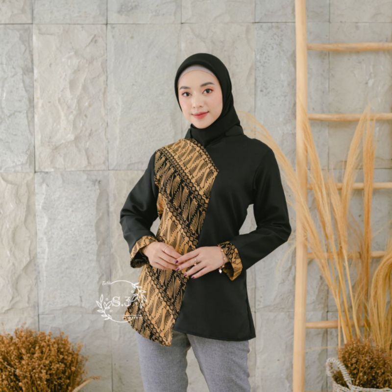 tey-17 Batik wanita ASJ SA HRB026 Kenongo Kemeja Tosca Pendek-Sopal 1