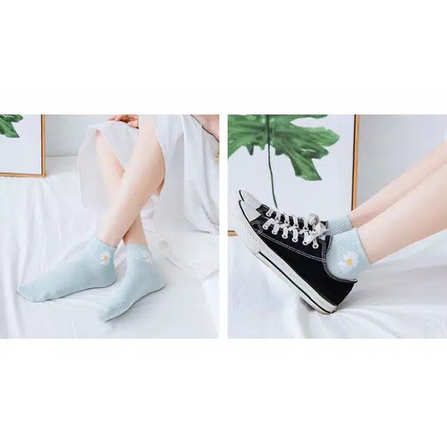 Kaos Kaki Ankle H185 Motif Bunga Daisy Gaya Korea Untuk Kaos Kaki Wanita Motif-3