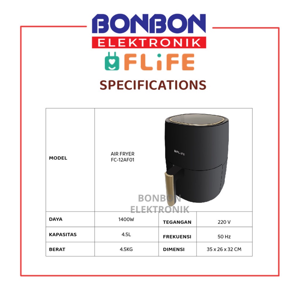 FLIFE Air fryer FC-12AF01 4.5L Mesin Penggoreng tanpa minyak