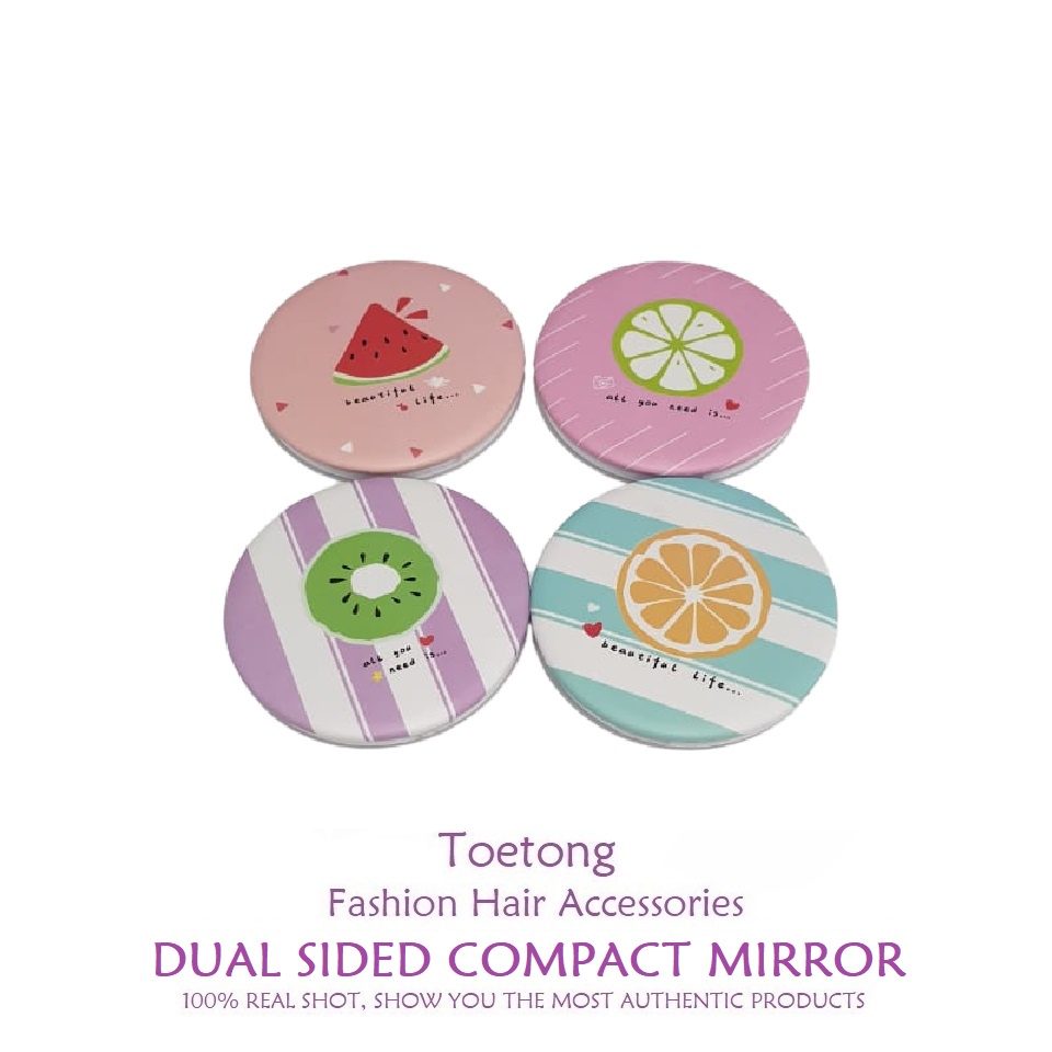 Cermin Rias Lipat Dua Sisi Diameter 7.5cm Kaca Makeup Bulat Portable Double Sided Compact Mirror-CL B(369F3)-FRUITS