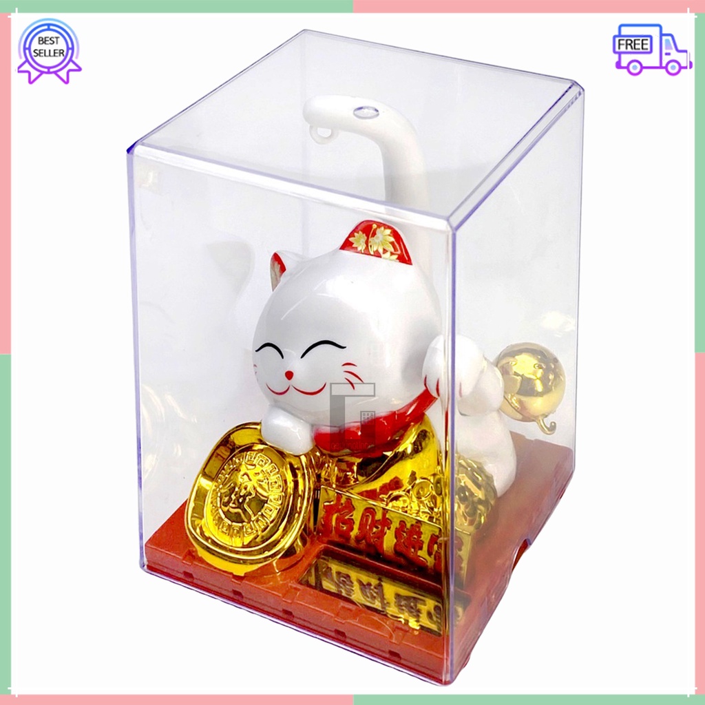 Pajangan Patung Hiasan Kucing Hoki Maneki Neko Maneko Neki Keberuntungan Rejeki Rezeki Lucky Cat Tangan Goyang Gerak China Cina Jepang Solar Non Baterai Batre Batrai Listrik Meja Toko Kasir Dashboard Mobil Ukuran Size Besar Kecil Small Sedang Medium Murah