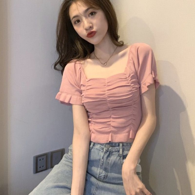 BLOUSE Nikita CropKorea/Atasan Sabrina Kerut /Blouse KoreaStyle#Blouse Korea/Bisa COD/Blouse Jumbo