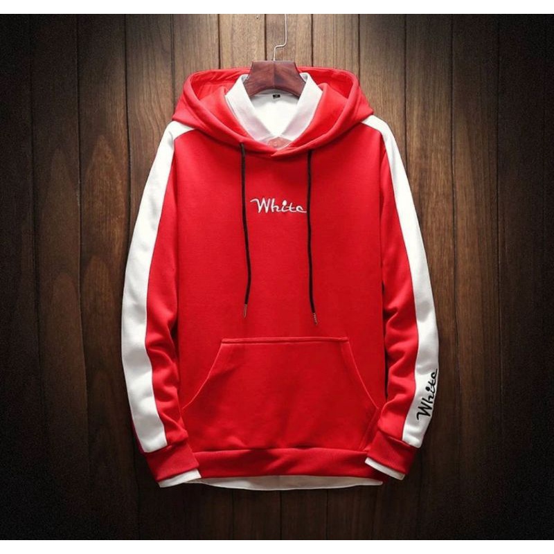 HOODIE 'WHITE' FASHION DISTRO 2 WARNA MERAH&amp;PUTIH size L READY!