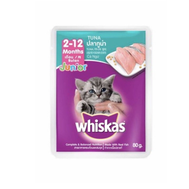 WHISKAS JUNIOR POUCH KEMASAN SACHET WET FOOD 80gr tuna salmon MAKANAN KITTEN