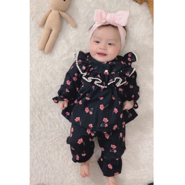 setelan oneset bayi perempuan setelan crinkled rayon anak motif bunga 1-3 tahun KATE JOLLLLY POPPY DIANA CRINKLED ONESET setelan rayon bayi