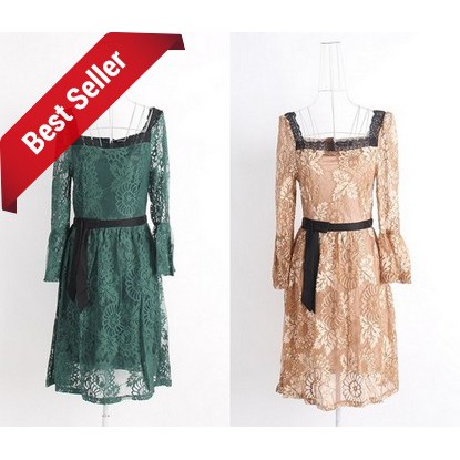 NEW Dress Import Sexy Party Mini Pesta Lace Brukat Korea Green Gold Beige Wanita Murah