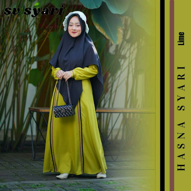 [Realpic] Gamis Branded Hasna Set SvSyari original Lime, Lemon, kuning /gamis dewasa / daily / Murah